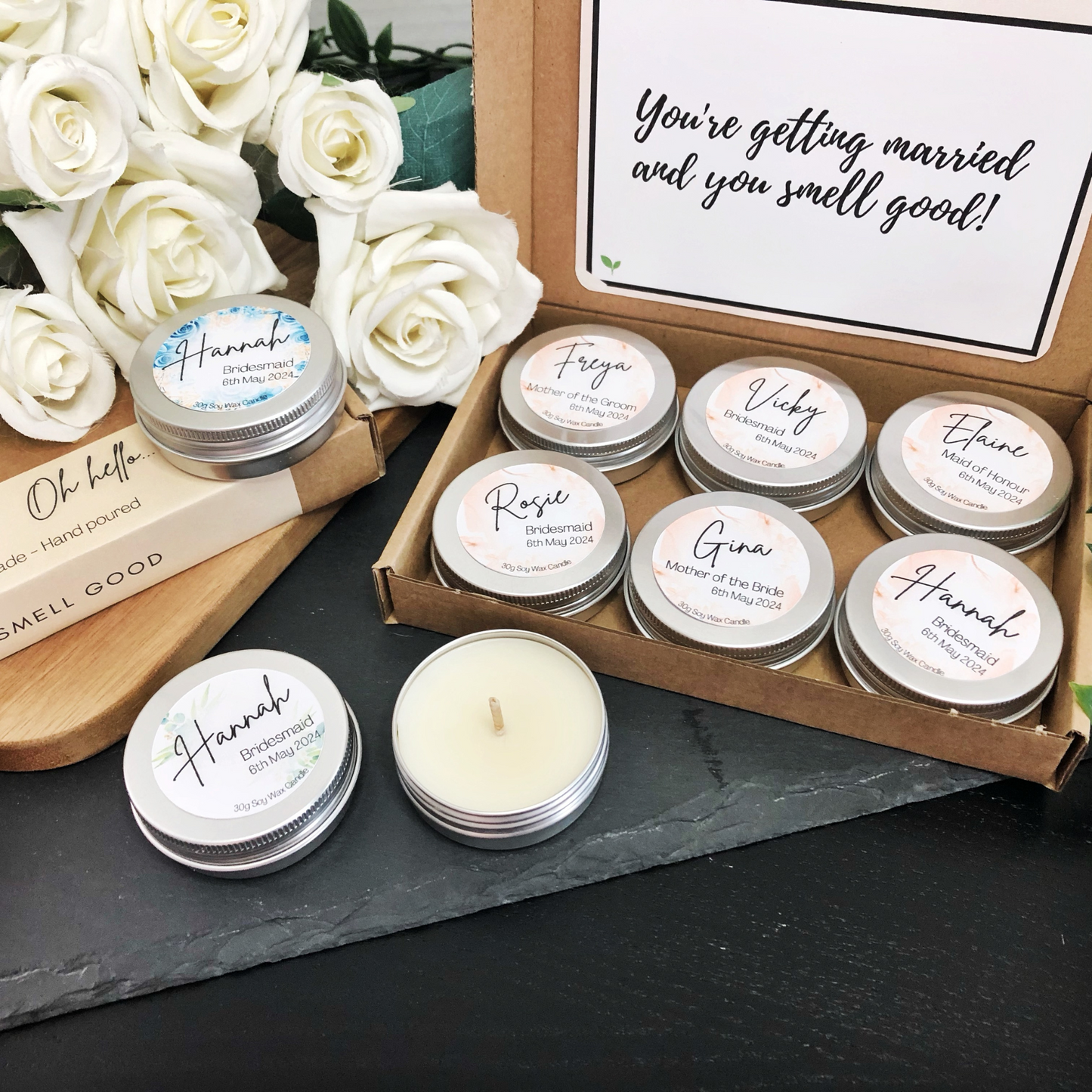 Personalised mini bridal party candle gift