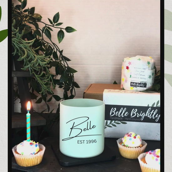 personalised refillable birthday vegan candle UK